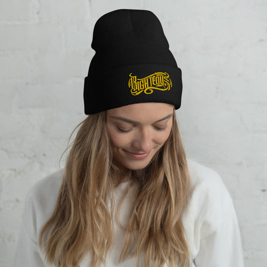 Righteous Embroidered Cuffed Beanie Hat by Raul Anthony Monge