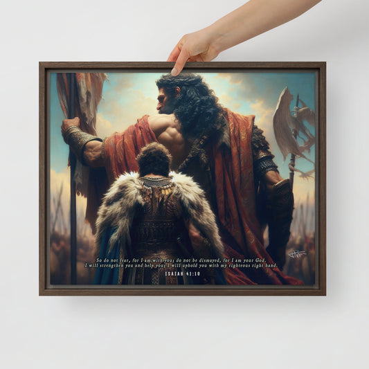 David and Goliath Framed Canvas by Raul Anthony Monge