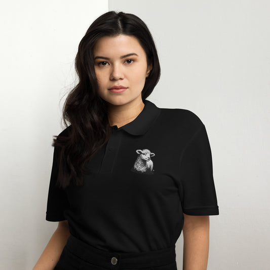 The Lamb Embroidered Unisex Pique Polo Shirt by Raul Anthony Monge